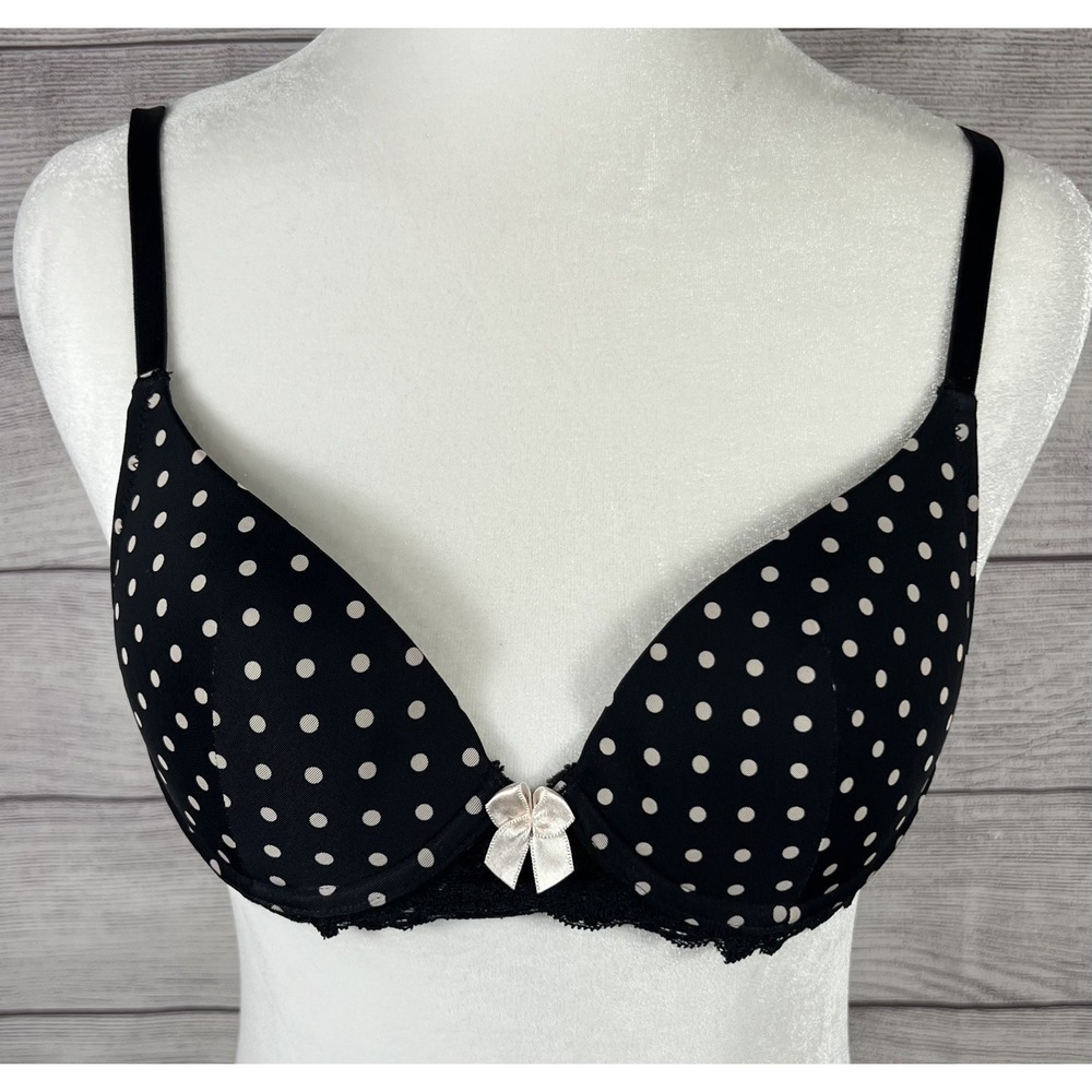 Adore Me Black and White Polka Dot Lace With Bow Bra Size 32B